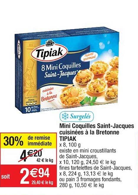 mini coquilles saint jacques cuisinées à la bretonne tipiak 30% de remise immédiate