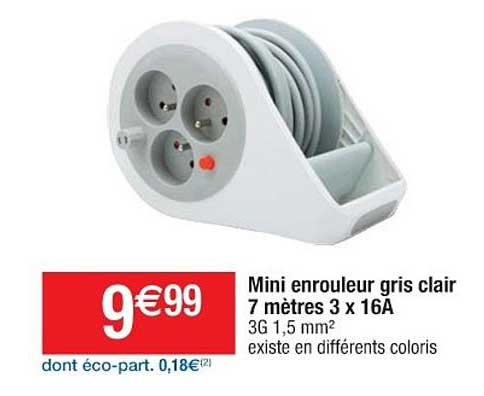 mini enrouleur gris clair 7 mètres 3 x 16a