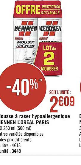 mousse à raser hypoallergenique mennen l'oréal paris