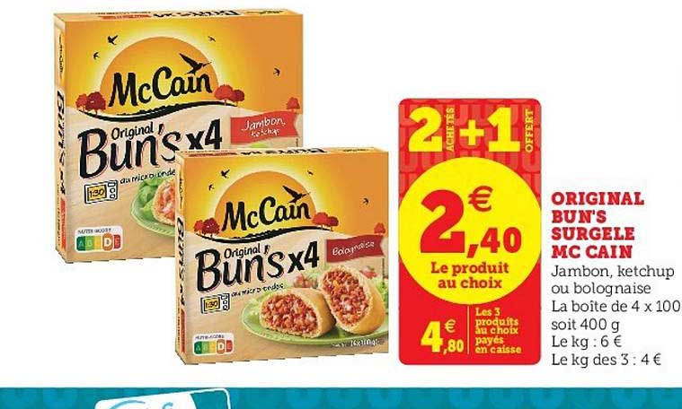 original bun's surgelé mc cain 2 achetés + 1 offert