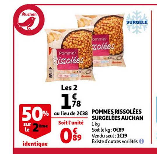 pommes rissolées surgelées auchan 50% sur le 2ème identique