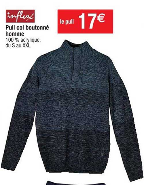 pull col boutonné homme influx