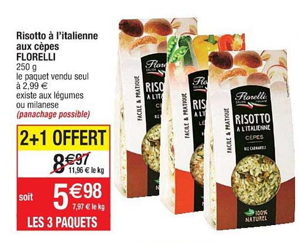 risotto à l'italienne aux cèpes florelli 2+1 offert