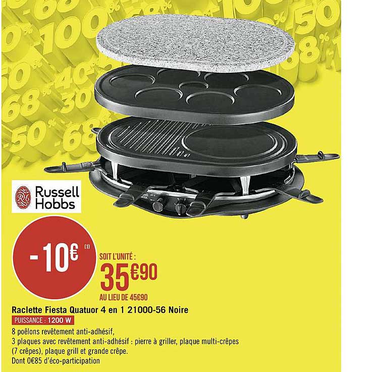 russel hobbs raclette fiesta quatuor 4 en 1 21000 56 noire