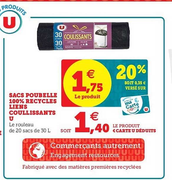 Sacs Poubelle 100% Recyclés Liens Coulissants U