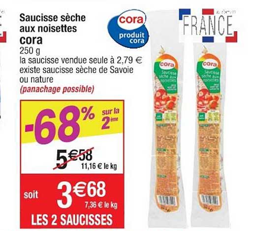 Saucisse Sèche Aux Noisettes Cora -68% Sur Le 2ème