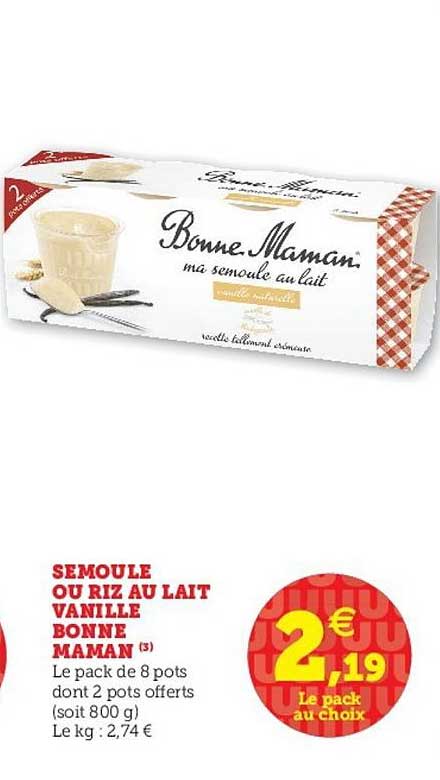 semoule ou riz au lait vanille bonne maman