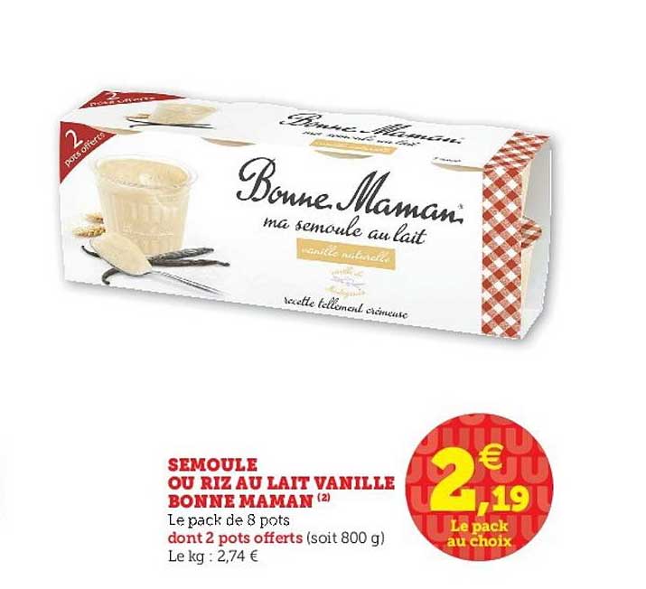 semoule ou riz au lait vanille bonne maman