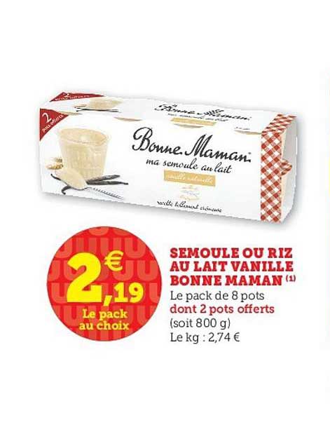 semoule ou riz au lait vanille bonne maman
