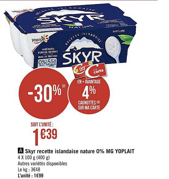 Skyr Recette Islandaise Nature 0% Mg Yoplait