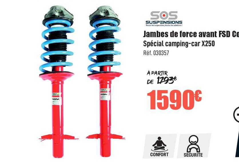sos suspension jambes de force avant fsd spécial camping car x 250