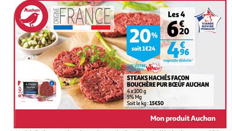 steaks hachés façon bouchère pur boeuf auchan