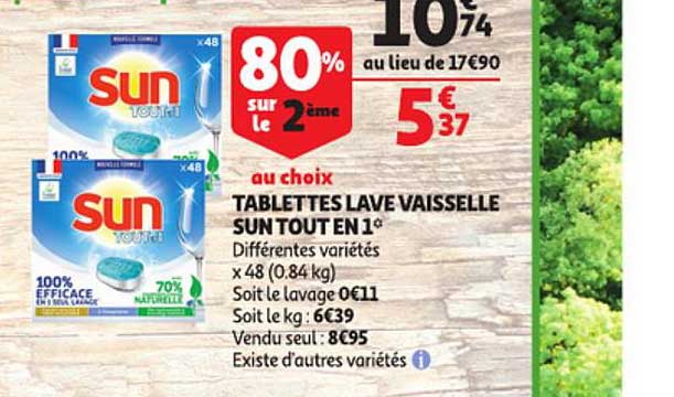 tablettes lave vaisselle sun tout en 1 80% sur le 2ème au choix