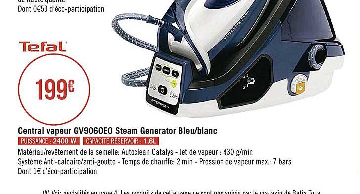 tefal central vapeur gv9060eo steam generator bleu blanc