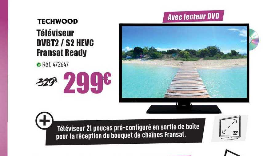 téléviseur dvbt2 s2 hevc fransat ready techwood