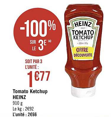 tomato ketchup heinz -100% sur le 3e