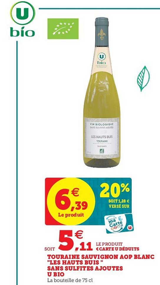 touraine sauvignon aop blanc les hautes buis sans sulfites ajoutés u bio