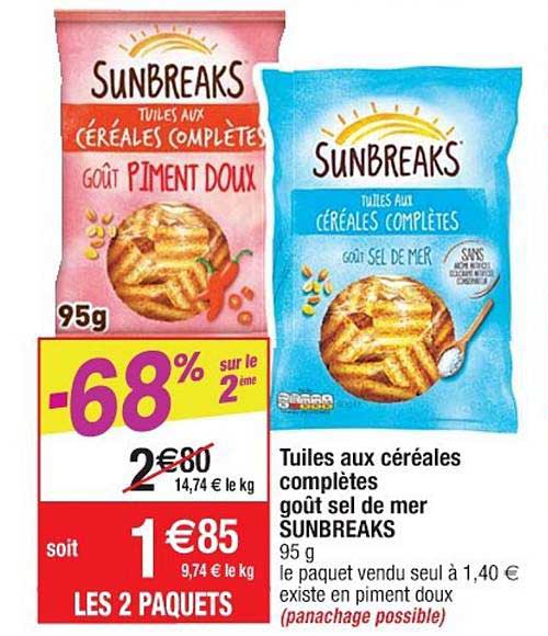 tuiles aux céréales complètes goût sel de mer sunbreaks -68% sur le 2ème