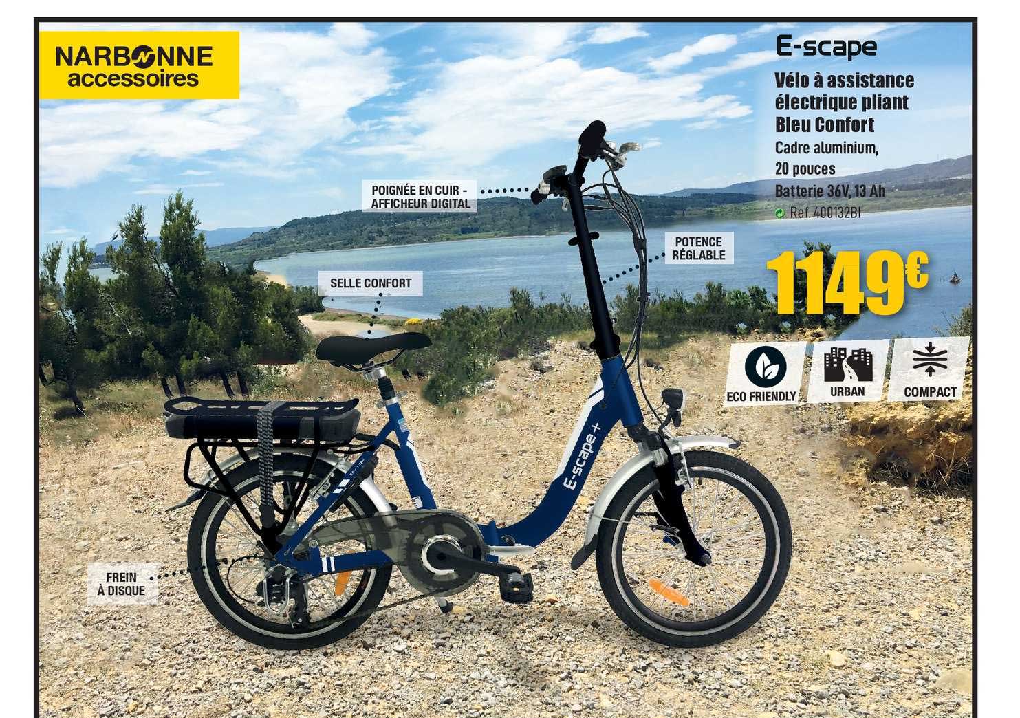 vélo à assistance électrique pliant bleu confort e scape