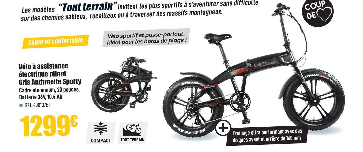 vélo à assistance électrique pliant gris anthracite sporty