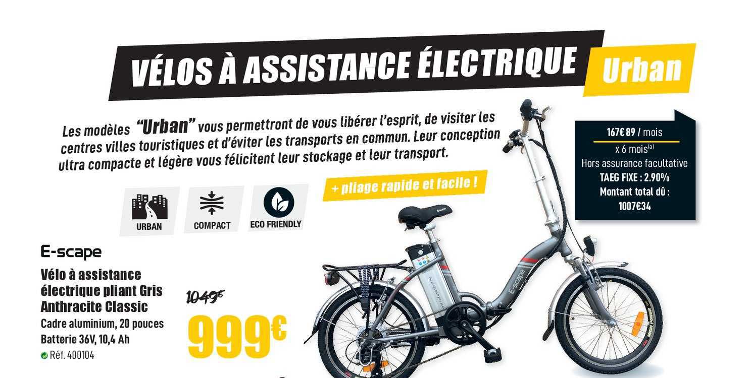 vélo à assistance électrique pliant gris e scape