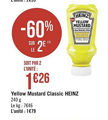 yellow mustard classic heinz -60% sur le 2è