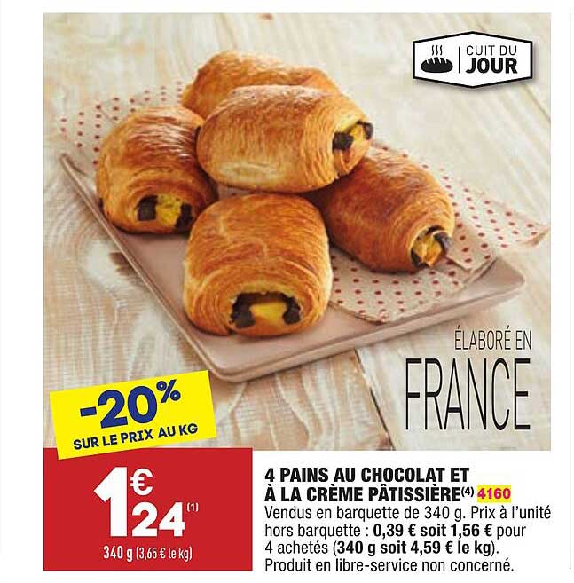 4 pains au chocolat et à la crème pâtissière
