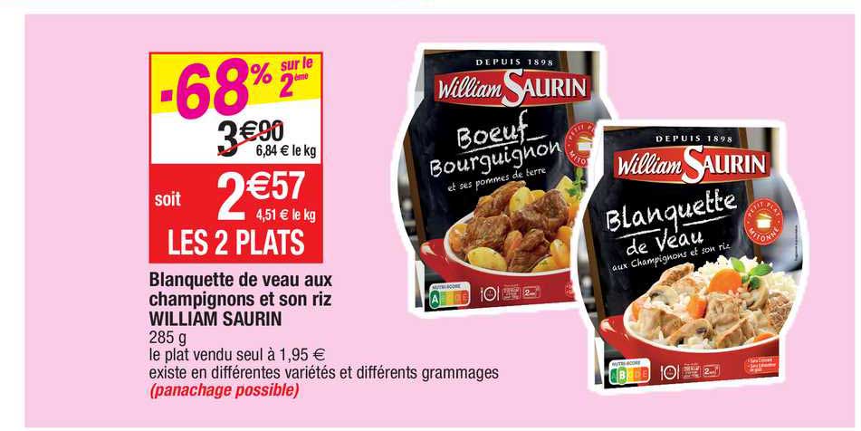 blanquette de veau aux champignons et son riz william saurin