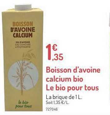 boisson d'avoine calcium bio le bio pour tous