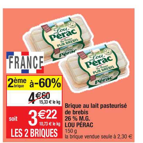 brique au lait pasteurisé de brebis 26% m.g. lou pérac