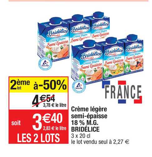 crème légère semi-épaisse 18% m.g. bridélice