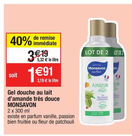 gel douche au lait d'amande très douce monsavon