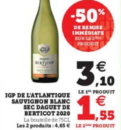 igp de l'atlantique sauvignon blanc sec daguet de berticot 2020