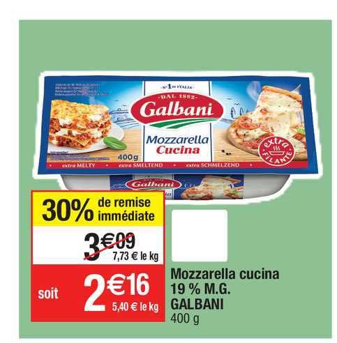 mozzarella cucina 19% m.g. galbani