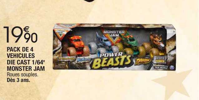 pack de 4 véhicules die cast 1-64e monster jam