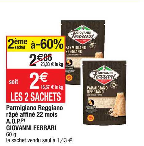 parmigiano reggiano râpé affiné 22 mois a.o.p. giovanni ferrari