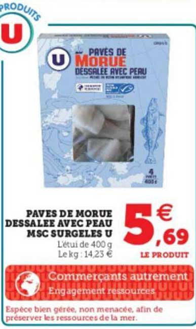 Pavés De Morue Dessalée Avec Peau Msc Surgelés U