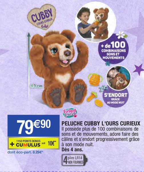 peluche cubby l'ours curieux