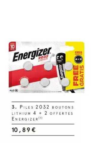 piles 2032 boutons lithium 4 + 2 offertes energizer