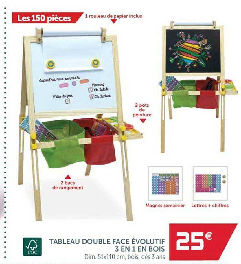 tableau double face évolutif 3 en 1 en bois