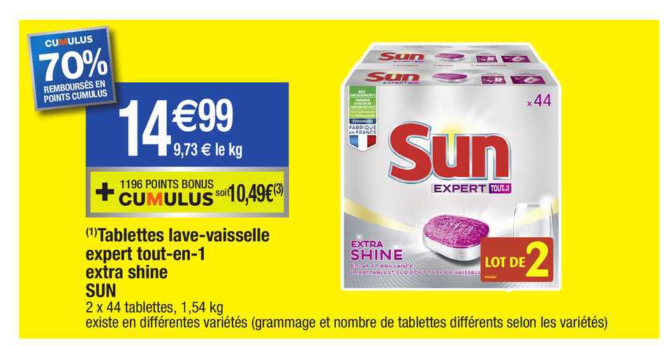 tablettes lave-vaisselle expert tout-en-1 extra shine sun