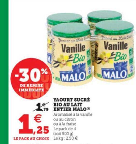 Yaourt Sucré Bio Au Lait Entier Malo