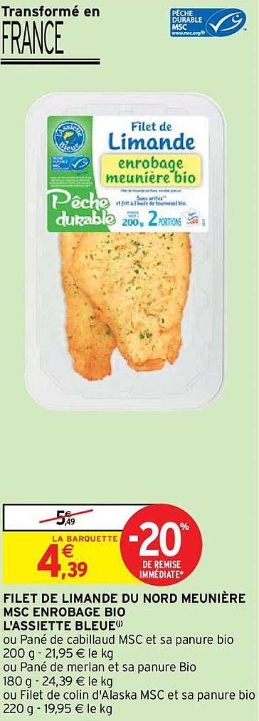 filet de limande du nord meunière msc enrobage bio l'assiette bleue