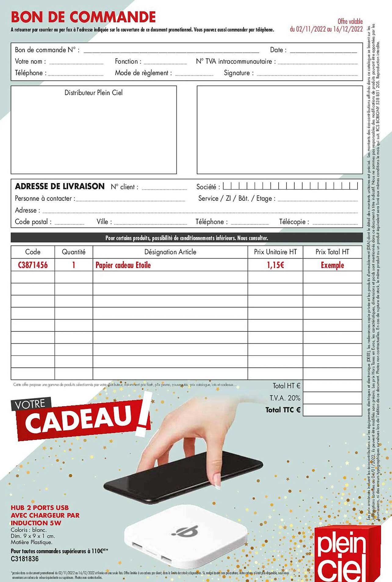 hub 2 ports usb avec chargeur par induction 3w