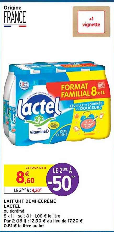 lait uht demi-écrémé lactel