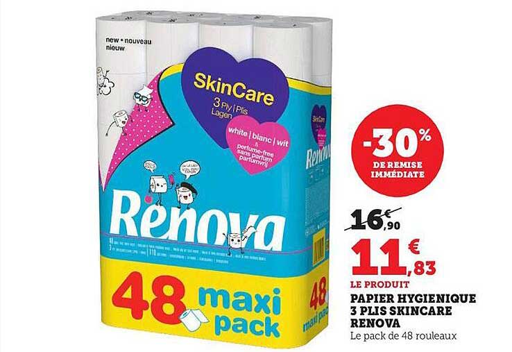 papier hygiénique 3 plis skincare renova