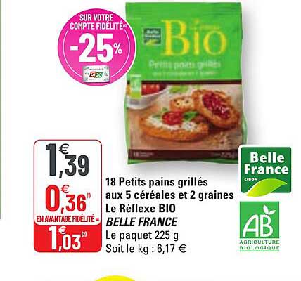 18 petits pains grillés aux 5 céréales et 2 graines le réflexe bio belle france