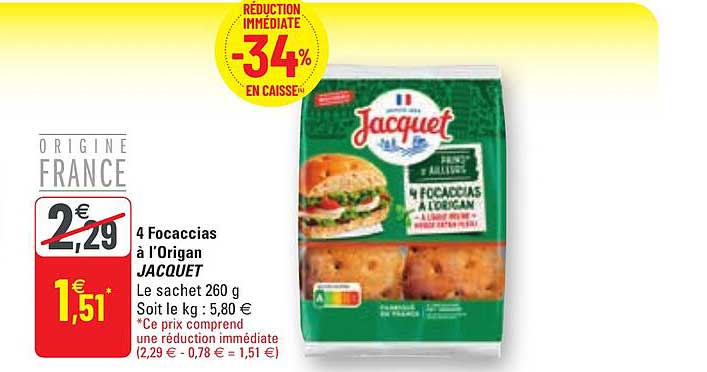 4 focaccias à l'origan jacquet