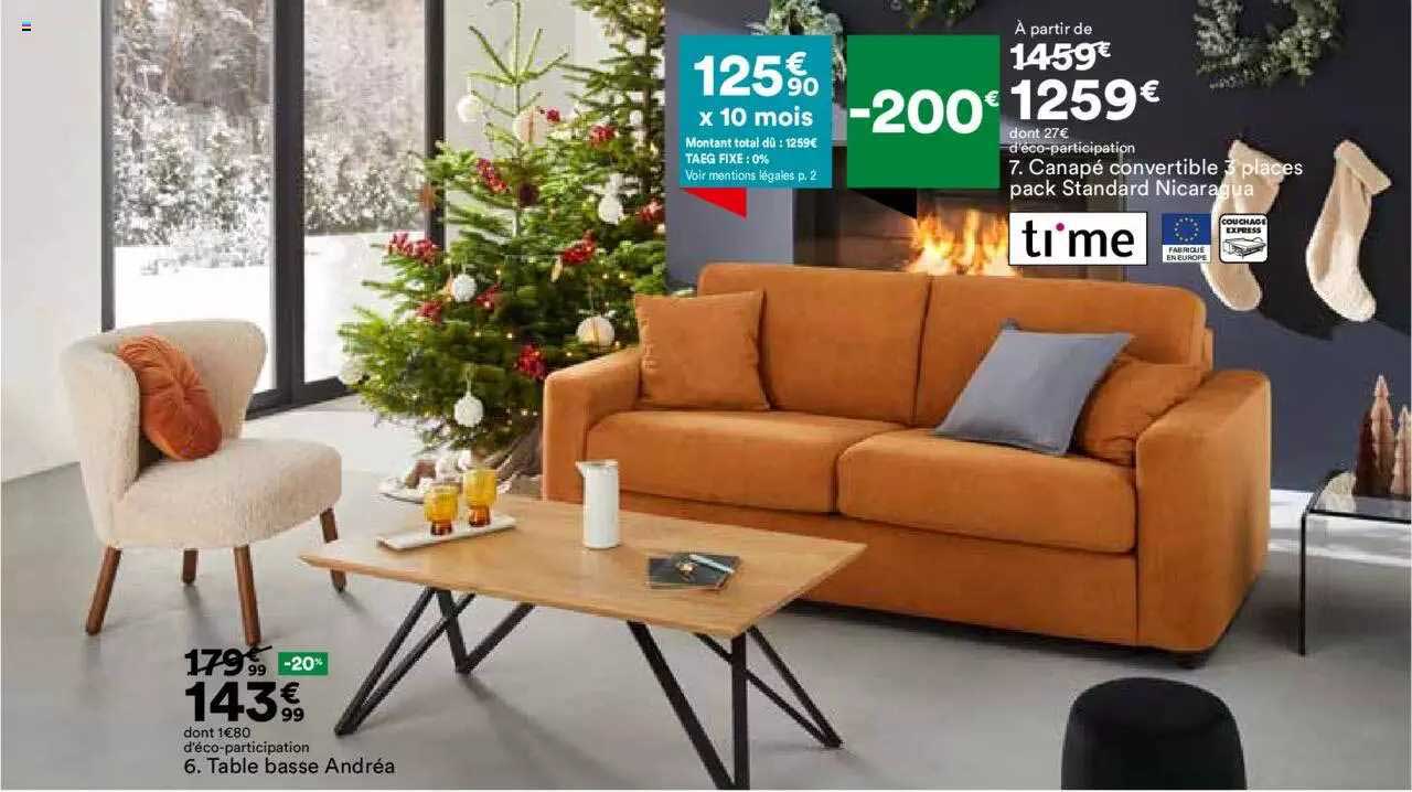 6. table basse andréa 7. canapé convertible 3 places packk standard nicaragua