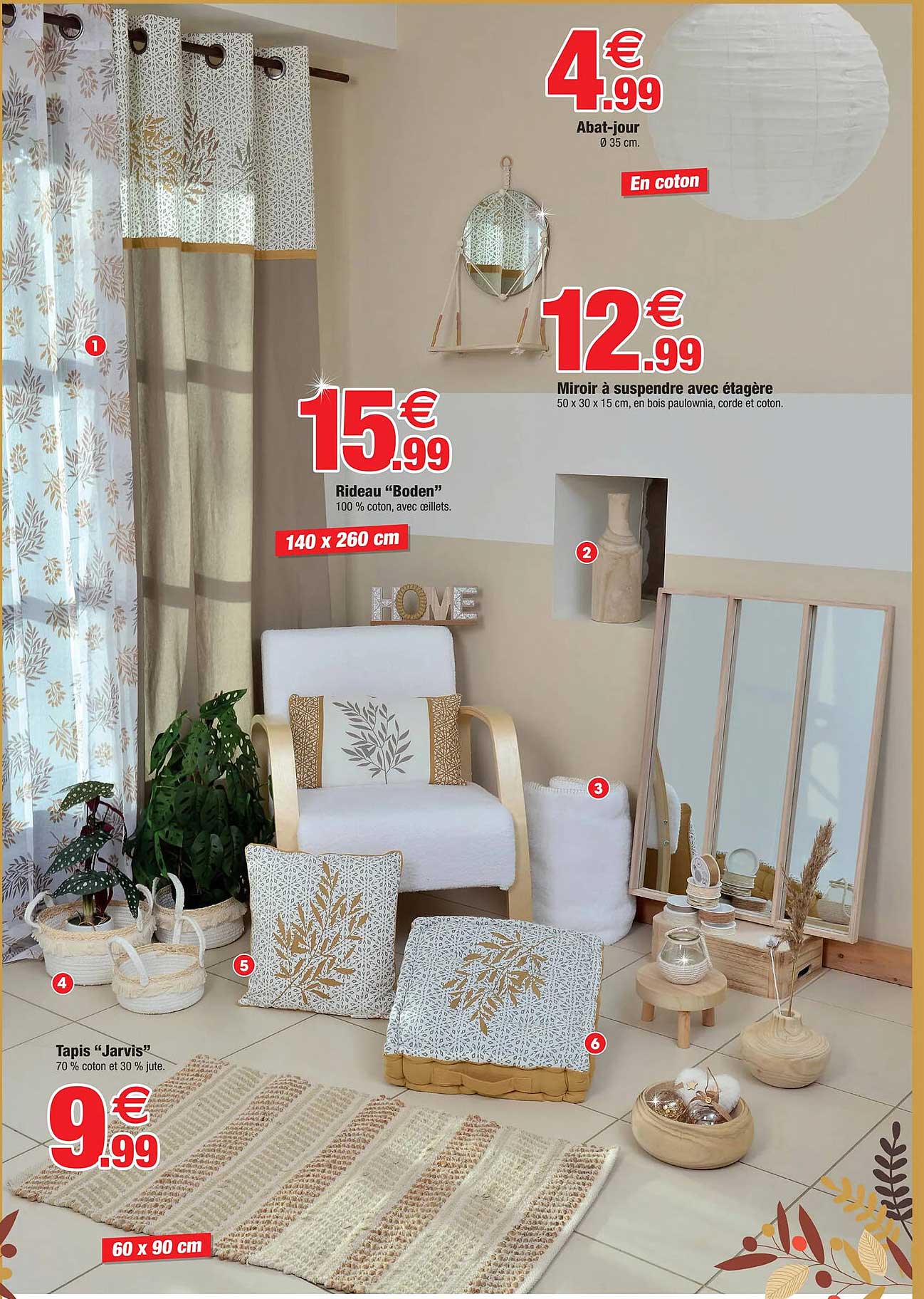 abat-jour, miroir à suspendre avec étagère, rideau "boden", tapis "jarvis"